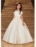 Short Sleeves Ivory Satin Lace Charming Flower Girl Dress